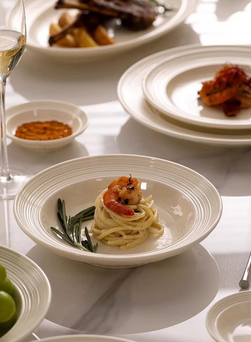 طقم عشاء من ١٨ قطعة، طقم هدايا، أدوات مائدة سيراميك كلاسيكية أنيقة، آمنة للاستخدام في غسالة الصحون والميكروويف، أبيض - Image 5